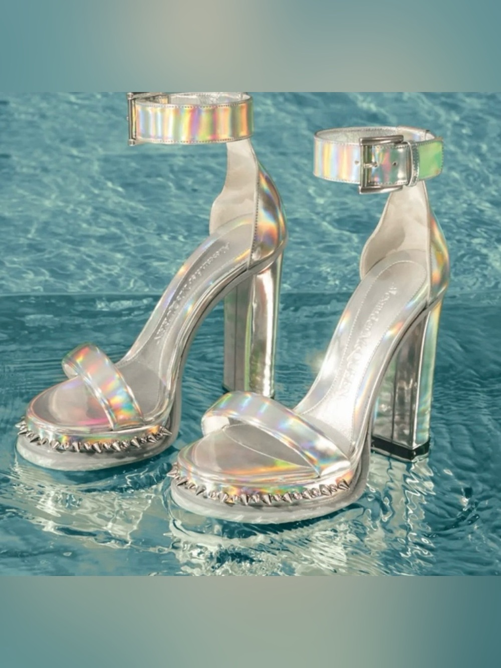 *NWBT*Alexander McQueen iridescent faux leather sandals SIZE: 6 1/2 - Picture 4 of 10
